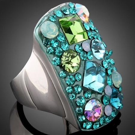 BLUE SWAROVSKI CRYSTAL PAVE SET RING-sz 9